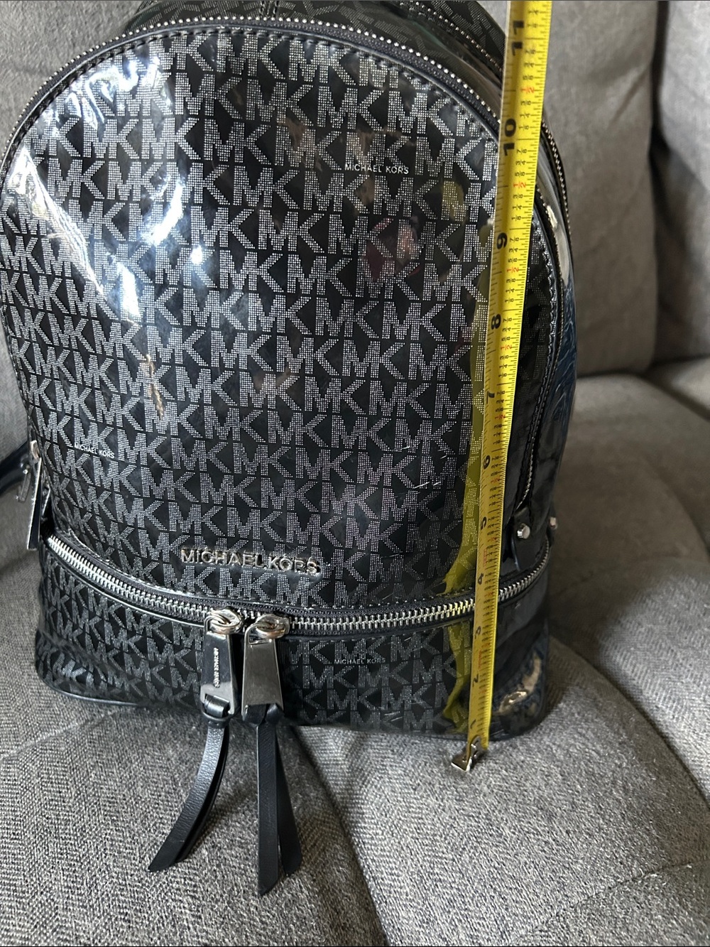 Michael Kors Rhea zip glossy Black MK Monogram Backpack - Picture 10 of 12